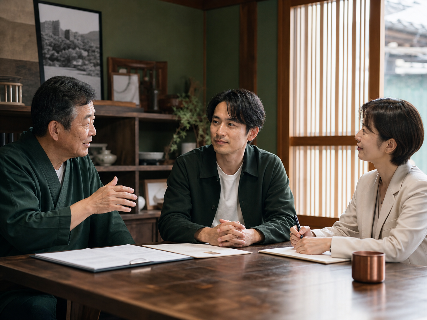 事業承継について対話する経営者と後継候補